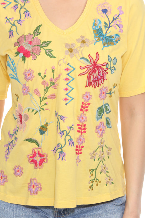 Johnny Was JWLA 3/4 Sleeve Trapunto V-Neck Tee J11425-2 *