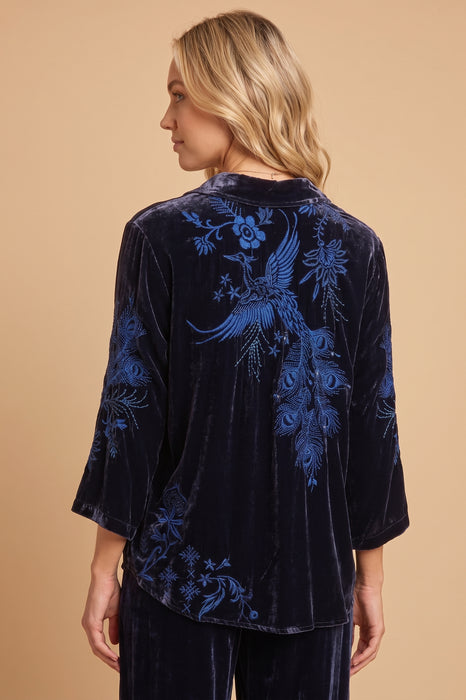 Johnny Was JWLA Midnight Blue Azure Velvet Kimono Sleeve Shirt J14022-9