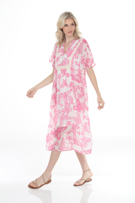 Johnny Was Floral Butterfly Print Midi Dress JW25125