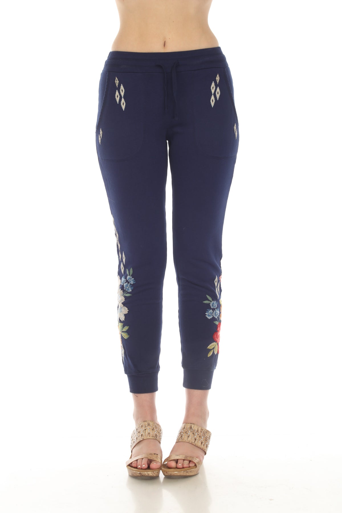 Johnny Was JWLA Navy Josephine Embroidered French Terry Jogger Pants B —  AfterRetail