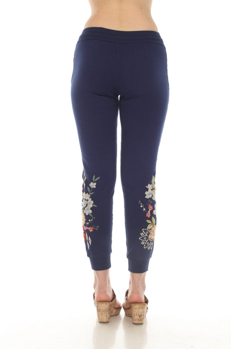 Johnny Was JWLA Navy Josephine Embroidered French Terry Jogger Pants Boho Chic J64122