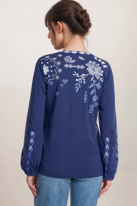 Johnny Was JWLA Laura Bishop Sleeve Henley Tee J19824-E *