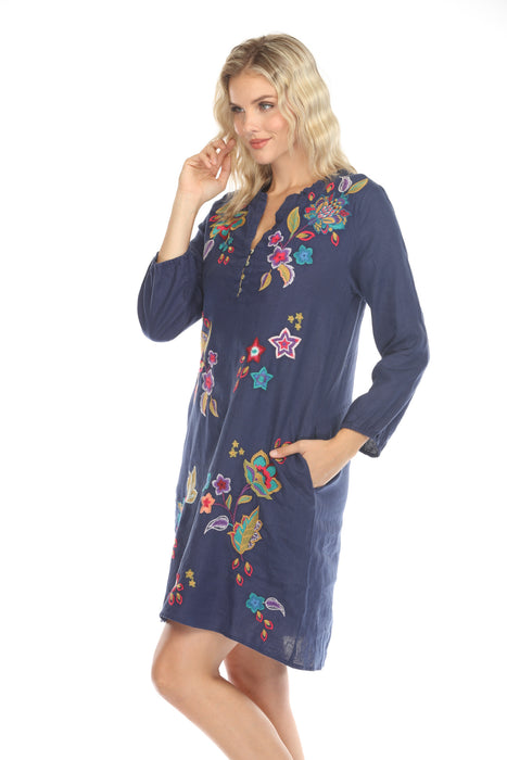 Johnny Was JWLA Shift Field Embroidered Linen Dress J34824-E