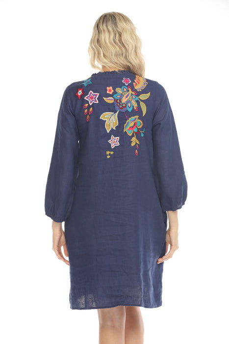 Johnny Was JWLA Shift Field Embroidered Linen Dress J34824-E