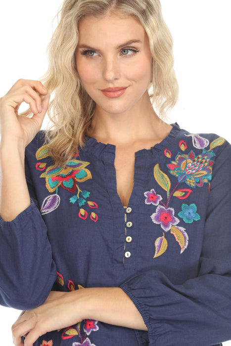 Johnny Was JWLA Shift Field Embroidered Linen Dress J34824-E