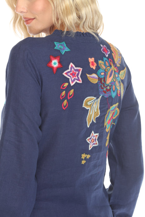 Johnny Was JWLA Shift Field Embroidered Linen Dress J34824-E
