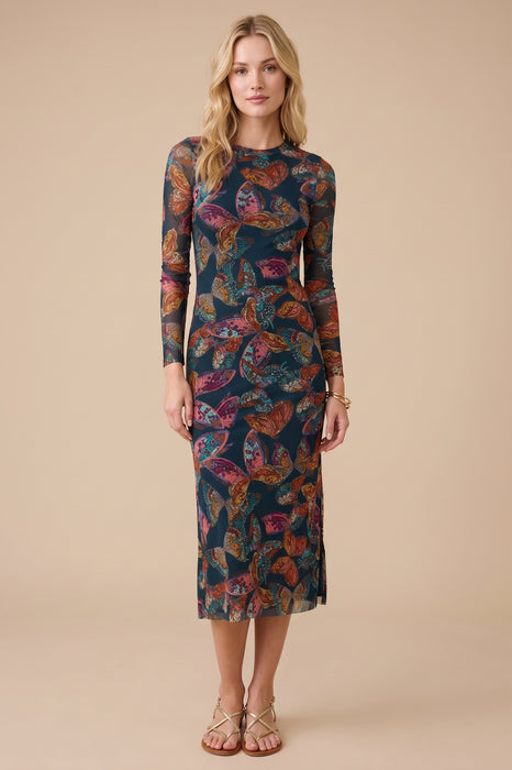 Johnny Was JWLA Ofelia Teal Lolia Mesh Midi Dress R32125-EK