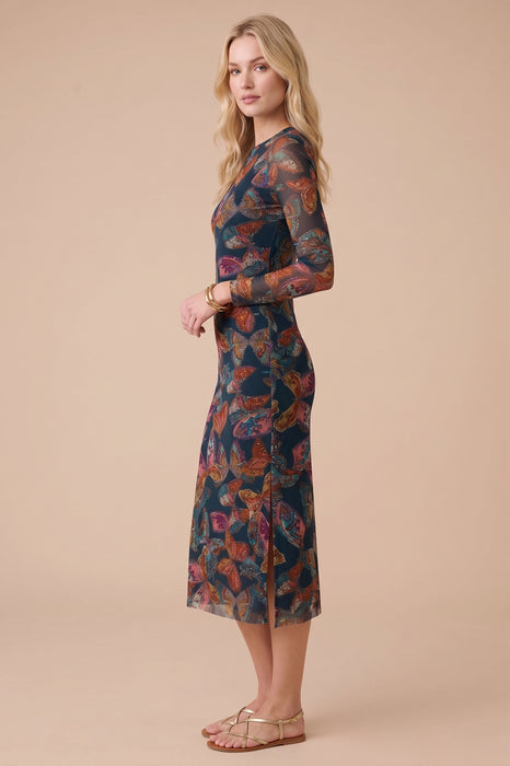 Johnny Was JWLA Ofelia Teal Lolia Mesh Midi Dress R32125-EK