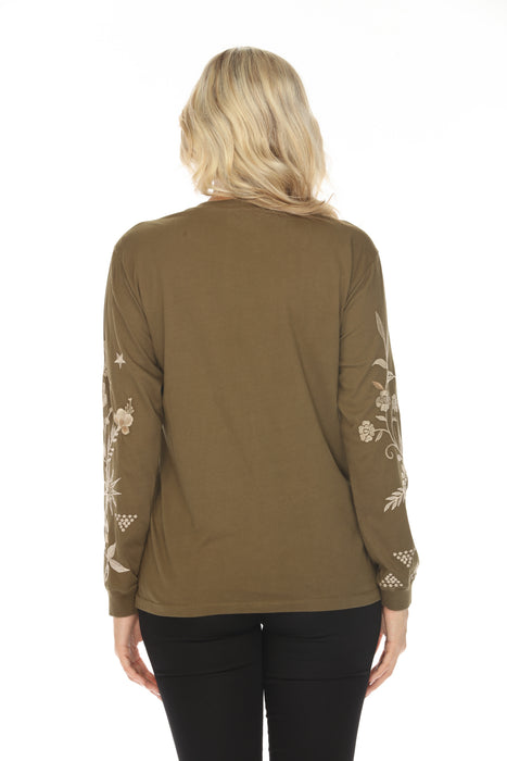 Johnny Was JWLA Embroidered Long Sleeve Crew Neck Tee J17424