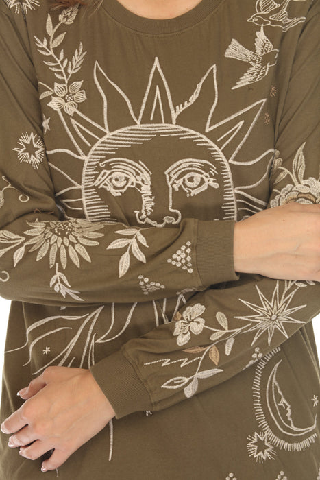 Johnny Was JWLA Embroidered Long Sleeve Crew Neck Tee J17424