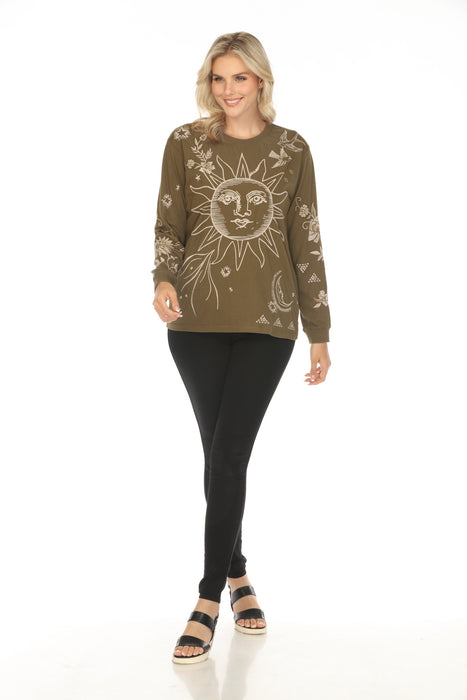 Johnny Was JWLA Embroidered Long Sleeve Crew Neck Tee J17424