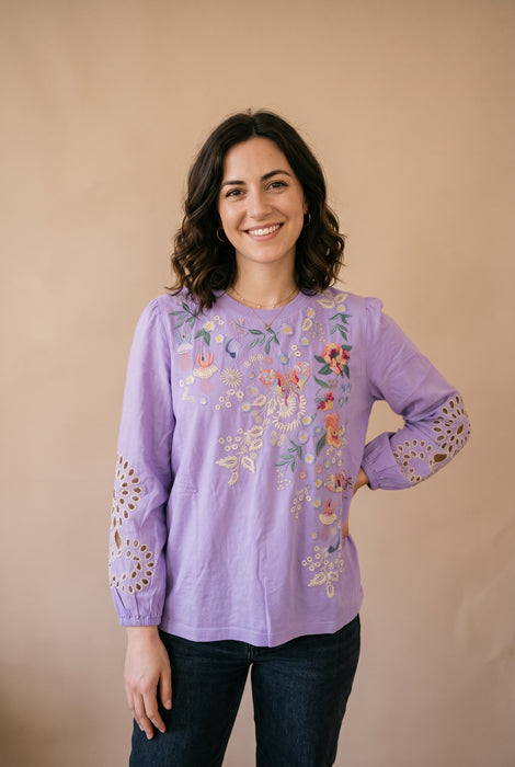 Johnny Was JWLA Paisley Purple Arva 3/4 Sleeve Mixed Media Tee J11026-2
