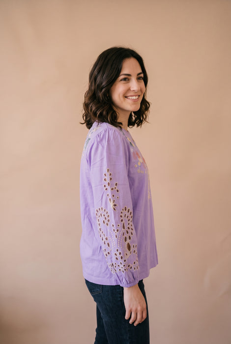 Johnny Was JWLA Paisley Purple Arva 3/4 Sleeve Mixed Media Tee J11026-2