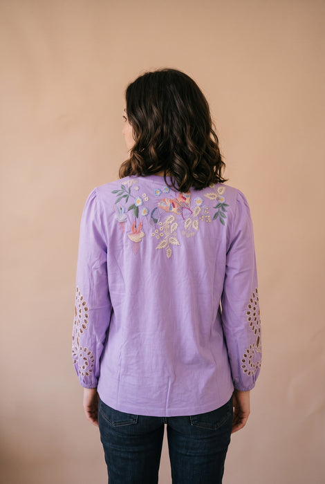 Johnny Was JWLA Paisley Purple Arva 3/4 Sleeve Mixed Media Tee J11026-2