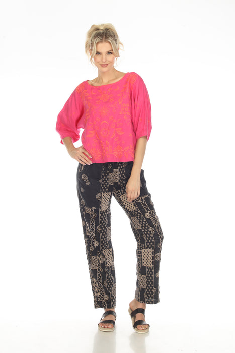 Johnny Was JWLA Pink Oleander Boat Neck Linen Embroidered Blouse J18523-5