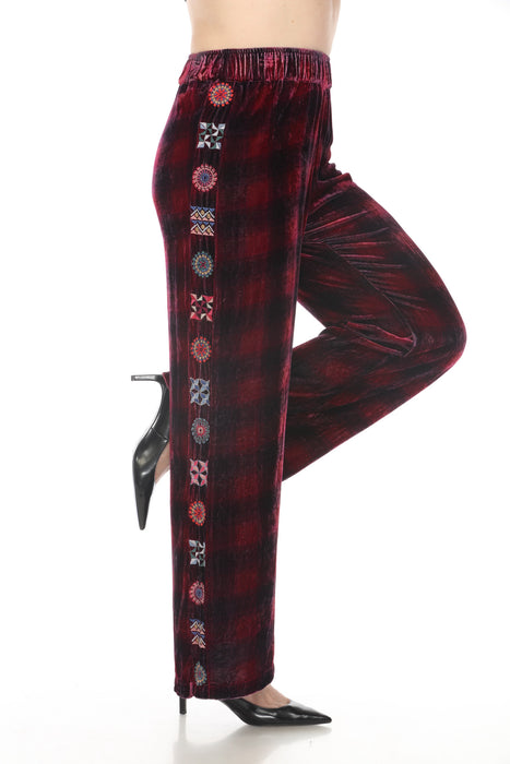 Johnny Was JWLA Plaid Embroidered Velvet Wide Leg Pants Boho Chic J61124