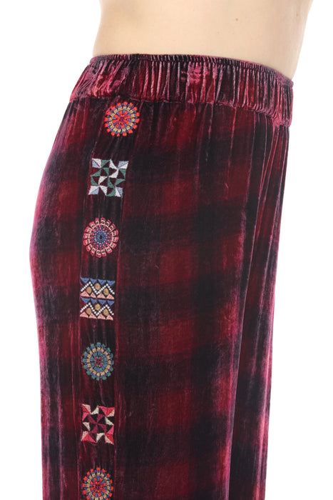 Johnny Was JWLA Plaid Embroidered Velvet Wide Leg Pants Boho Chic J61124