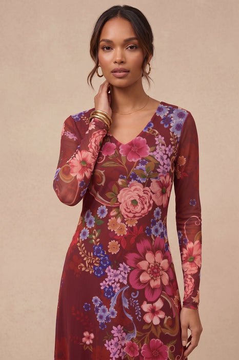 Johnny Was JWLA Rolanda Long Sleeve V-Neck Mesh Midi Dress Petite R30225-9P