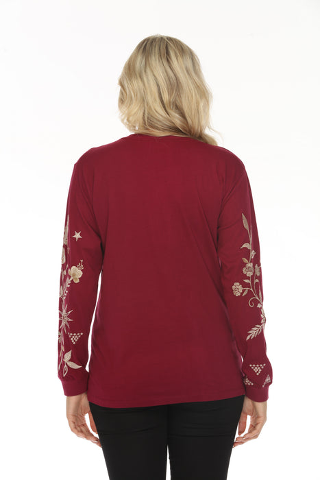 Johnny Was JWLA Embroidered Long Sleeve Crew Neck Tee J17424