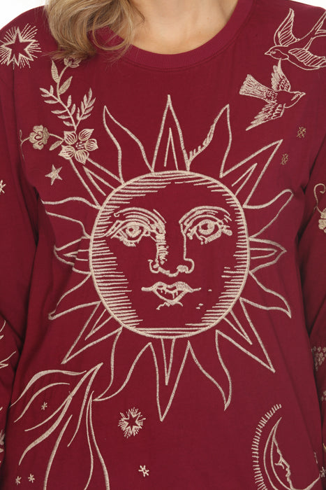 Johnny Was JWLA Embroidered Long Sleeve Crew Neck Tee J17424