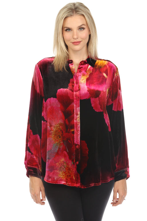 Johnny Was JWLA Style J18524 Ruby Bloom Velvet Floral Oversized Shirt Boho Chic