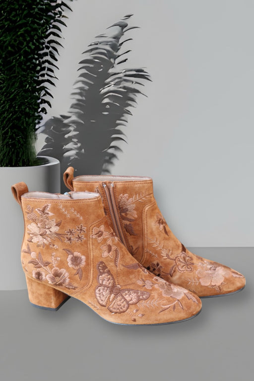 Johnny Was Style JWS6821 Rust Taline Embroidered Heeled Boots Boho Chic