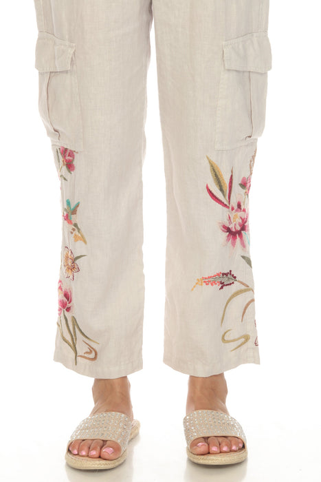 Johnny Was JWLA Maisie Linen Embroidered Cargo Pants Boho Chic J66223