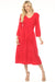 Woman wearing a red midi dress with v-neck and tiered skirt from Johnny Was