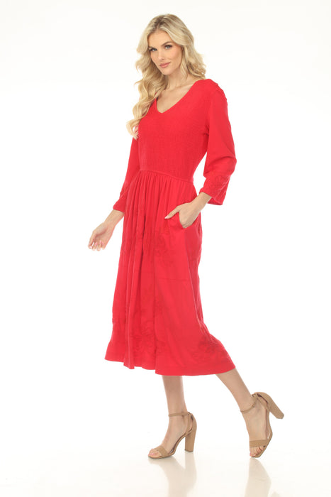 Johnny Was JWLA Smocked V-Neck Knit Dress J35425-1 *