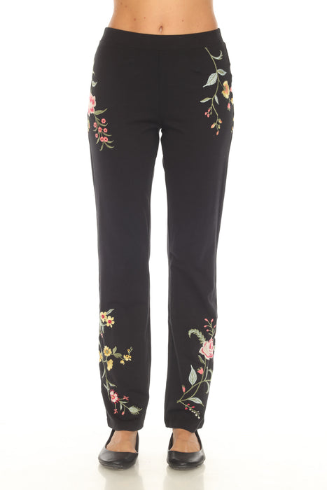 Black leggings with floral embroideries from Johnny Was