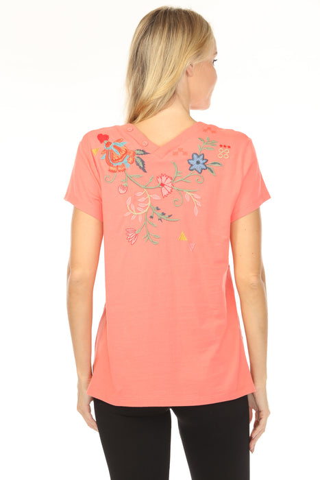 Johnny Was JWLA Button Neck Cotton Tee J12025-3