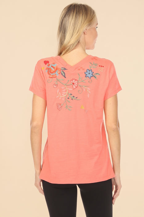 Johnny Was JWLA Button Neck Cotton Tee J12025-3