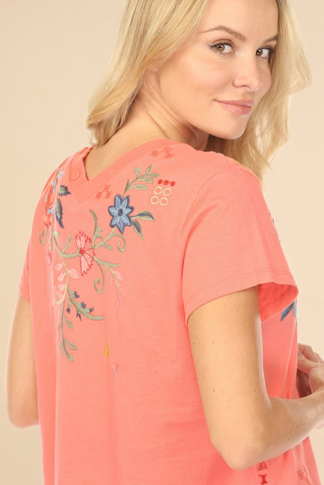 Johnny Was JWLA Button Neck Cotton Tee J12025-3