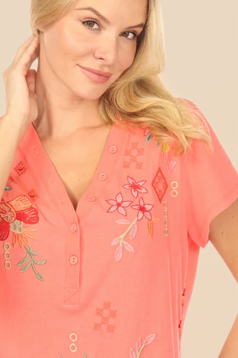 Johnny Was JWLA Button Neck Cotton Tee J12025-3