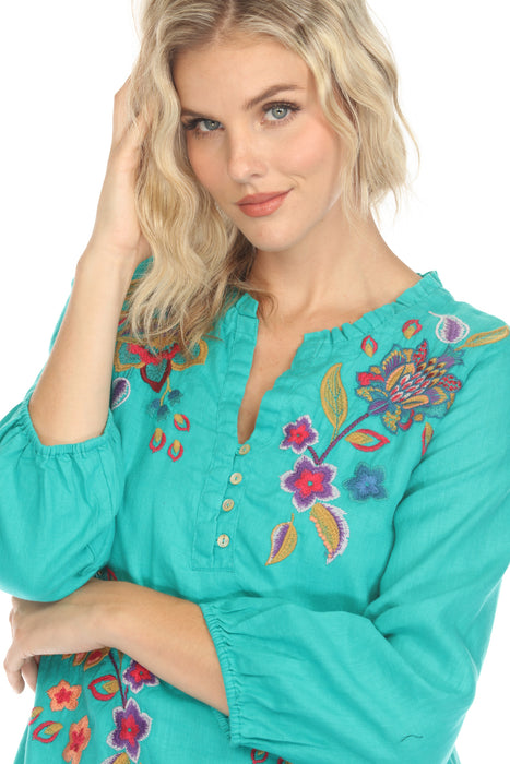 Johnny Was JWLA Shift Field Embroidered Linen Dress J34824-E
