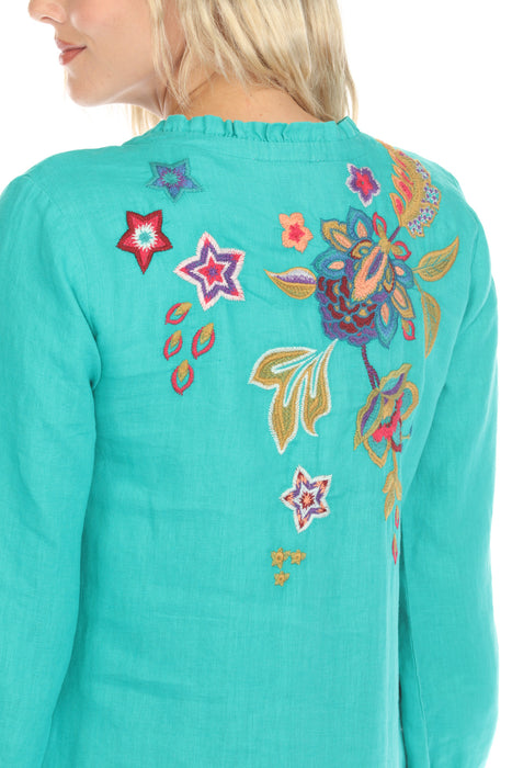 Johnny Was JWLA Shift Field Embroidered Linen Dress J34824-E