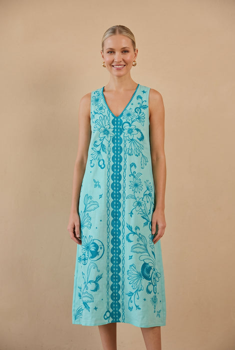 Johnny Was JWLA Teal Xalina Linen Tank Dress J32626-3