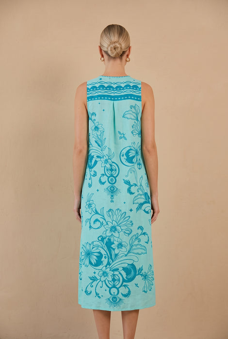 Johnny Was JWLA Teal Xalina Linen Tank Dress J32626-3