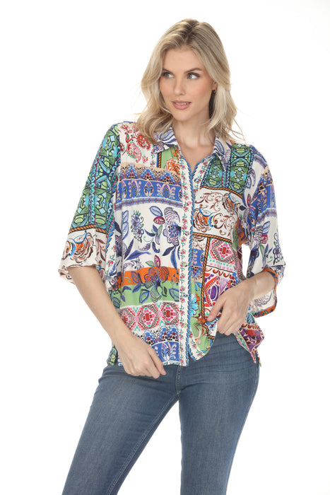 Johnny Was JWLA The Janie Favorite Kimono Sleeve Button Front Shirt T10026-3