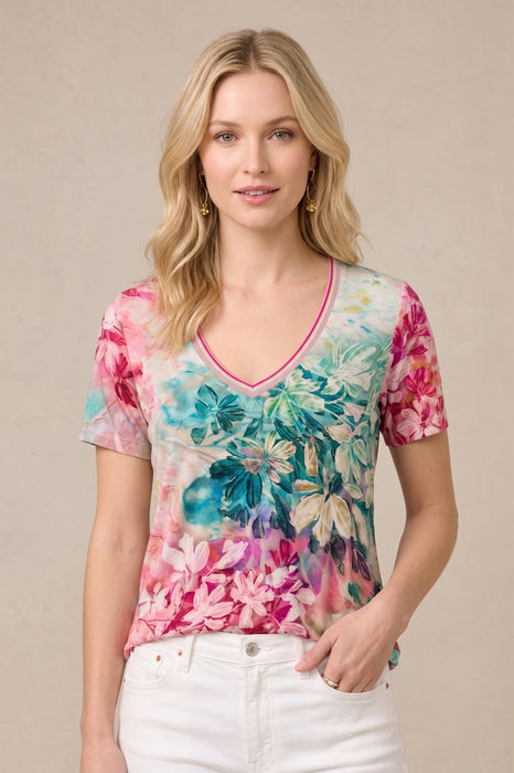 Johnny Was JWLA The Janie Favorite Short Sleeve V‑Neck Swing Tee T14126-6