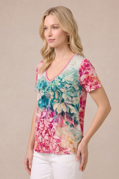 Johnny Was JWLA The Janie Favorite Short Sleeve V‑Neck Swing Tee T14126-6