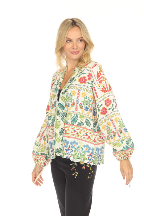 Johnny Was JWLA Tie Sleeve Linen Cropped Kimono J43425-3