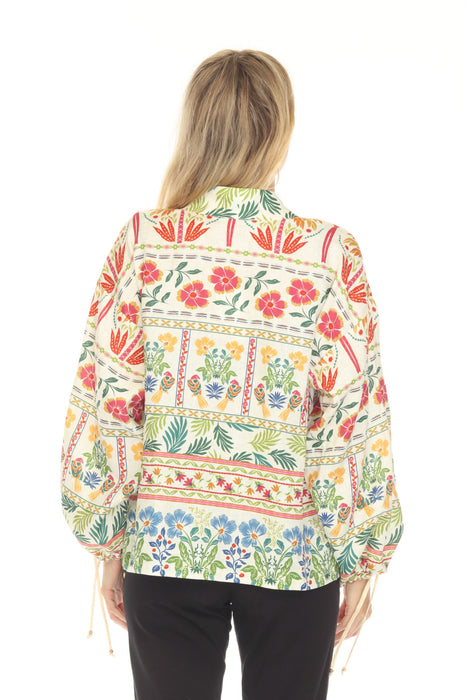 Johnny Was JWLA Tie Sleeve Linen Cropped Kimono J43425-3