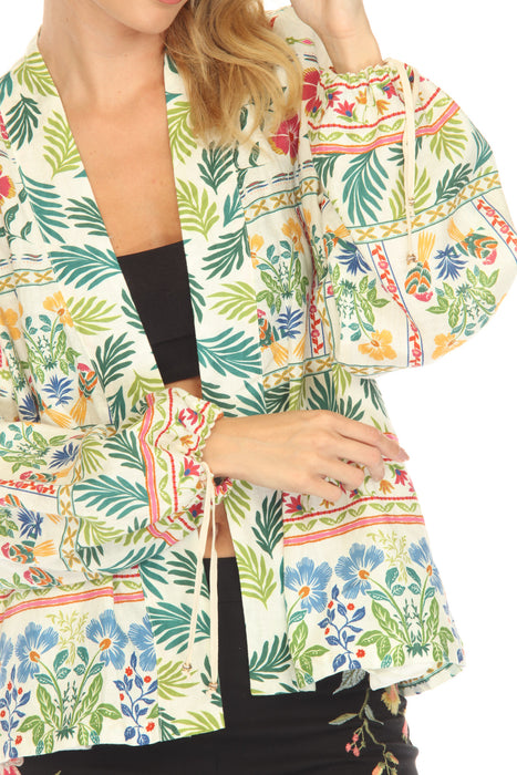 Johnny Was JWLA Tie Sleeve Linen Cropped Kimono J43425-3