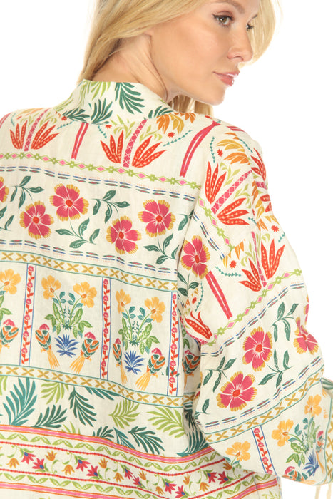 Johnny Was JWLA Tie Sleeve Linen Cropped Kimono J43425-3