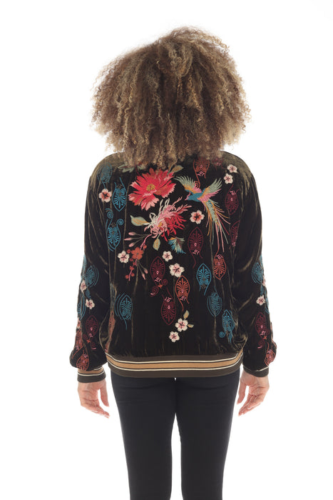 Johnny Was JWLA Ashira Velvet Embroidered Snap Front Bomber Jacket Boho Chic J48623