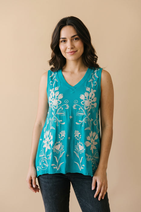 Johnny Was JWLA Turquoise Danika V-Neck Drape Tank Top W11925-3