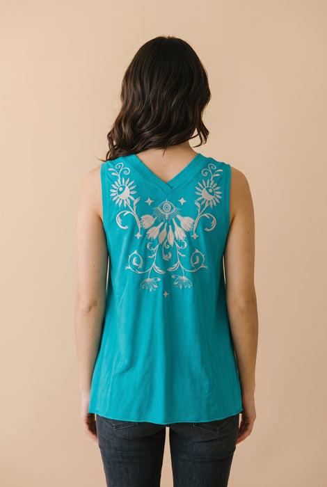 Johnny Was JWLA Turquoise Danika V-Neck Drape Tank Top W11925-3