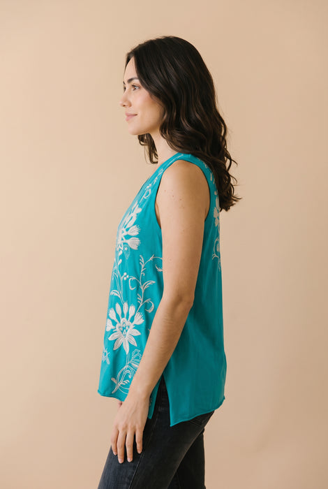 Johnny Was JWLA Turquoise Danika V-Neck Drape Tank Top W11925-3