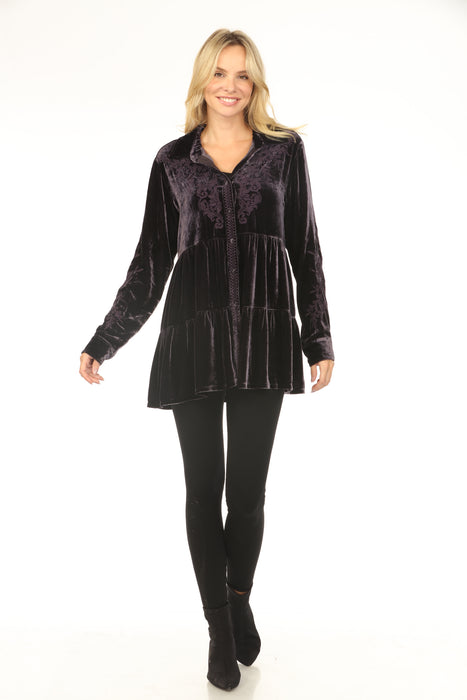 Johnny Was JWLA Velvet Tiered Button-Down Blouse J25250